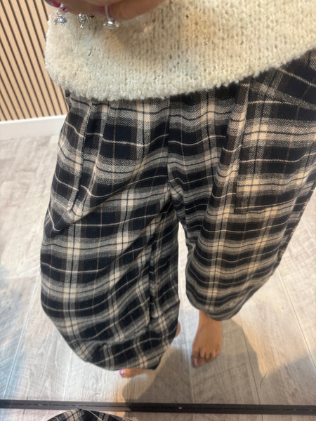 Checked Wool Mix Cocoon Trousers