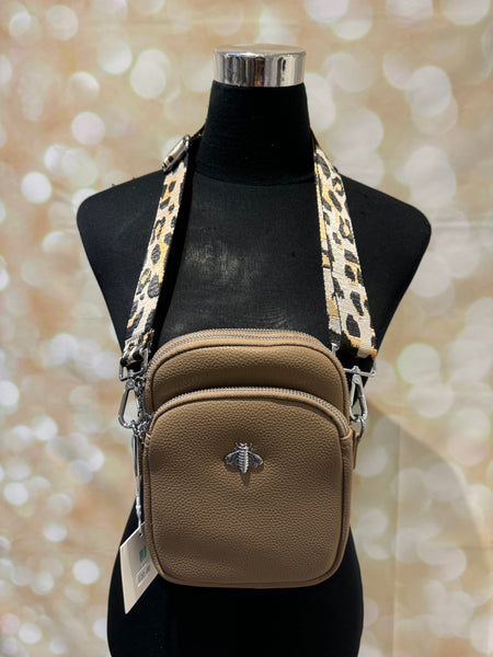 Across body Bee Bag with leopard Strap