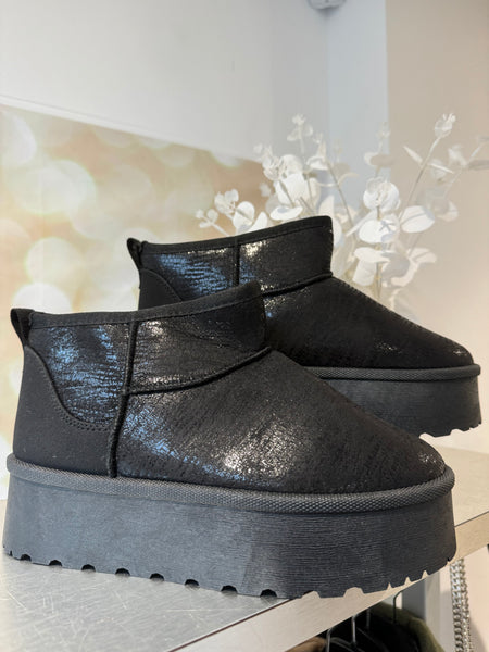 Metallic Fur Lined Wedge Midi Boot