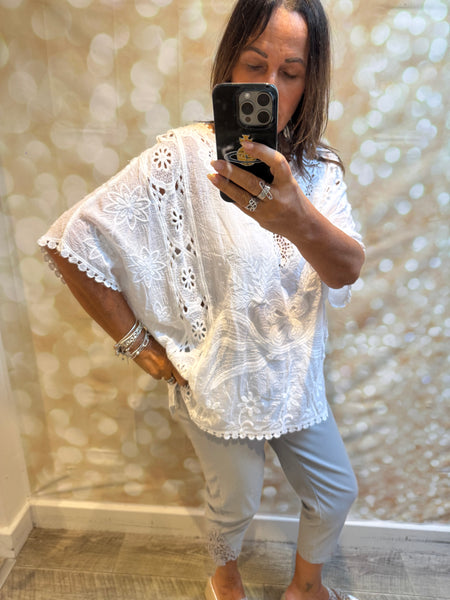 Batwing Crochet /Embroidered Top