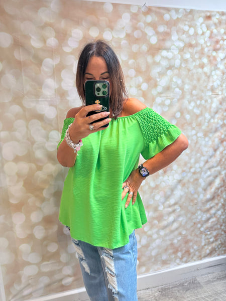Bardot Shirred Shoulder Top