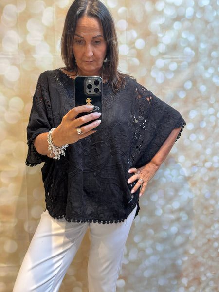 Batwing Crochet /Embroidered Top