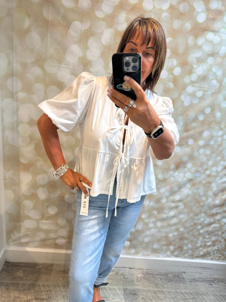 Peplum Tie Front Top