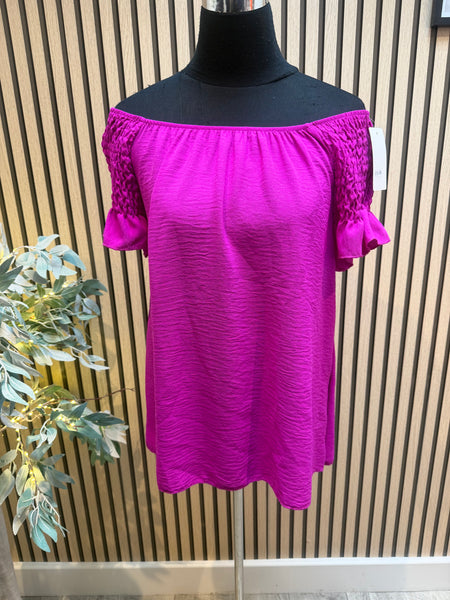 Bardot Shirred Shoulder Top