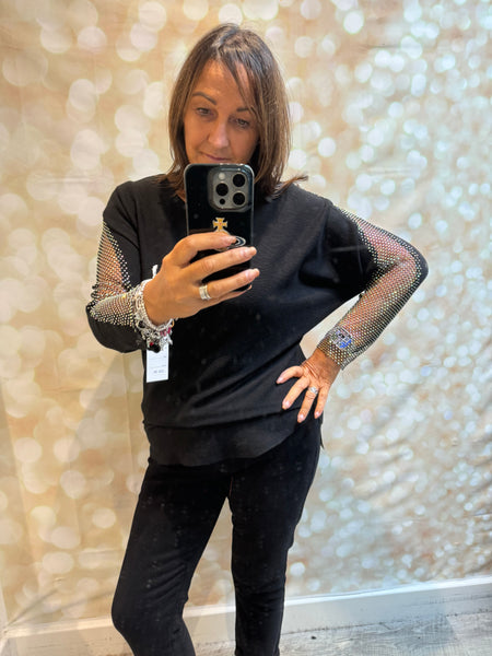 Soft Touch Jumper with Fishnet sleeves