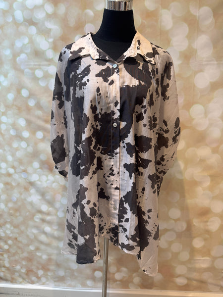 Silky Oversized Top in Cow Print