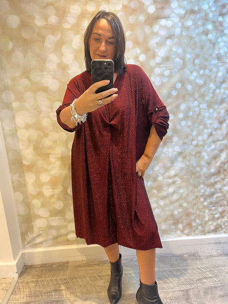 Curve Glitter Gathered Front Sparkle Dress