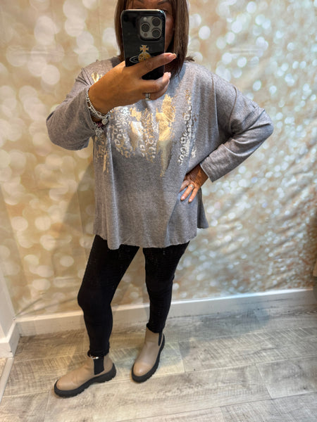 Soft touch leopard/metallic Jumper