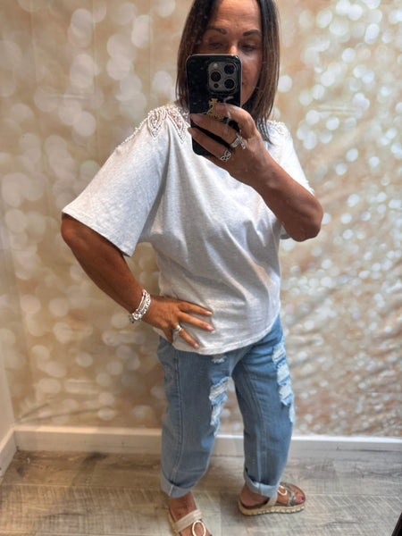Embellished Shoulder T Shirt