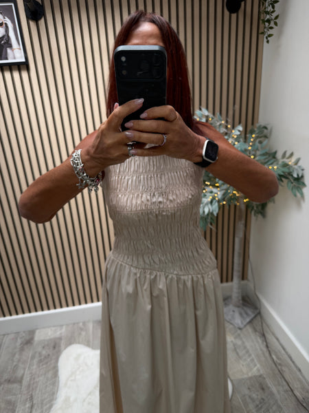 Sateen Shirred Maxi Dress