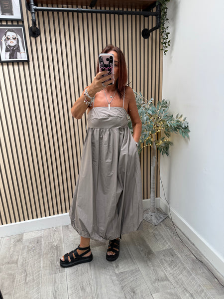 Sateen Puffball Midi Dress