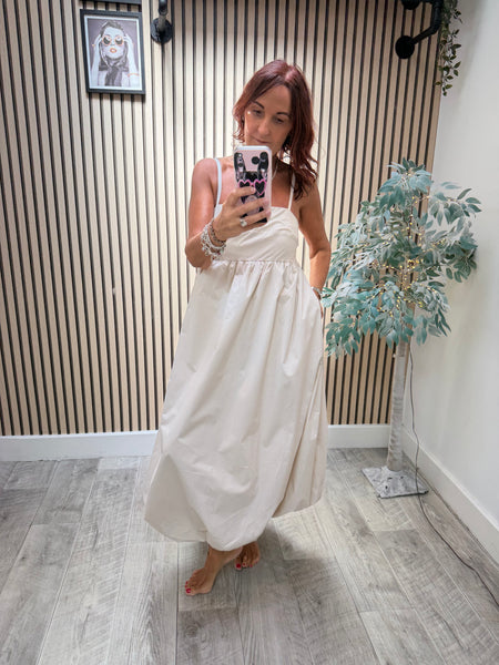 Sateen Puffball Midi Dress