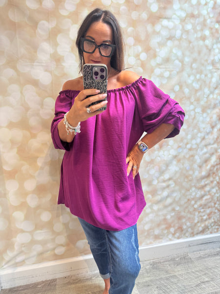 Bardot Top with pleat sleeves
