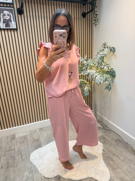 Crinkle 2 Piece 3/4 Trouser /Top Set