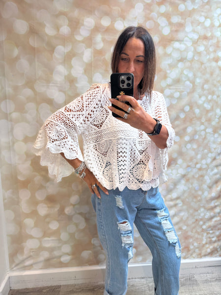 Crochet Fluted Sleeve Top
