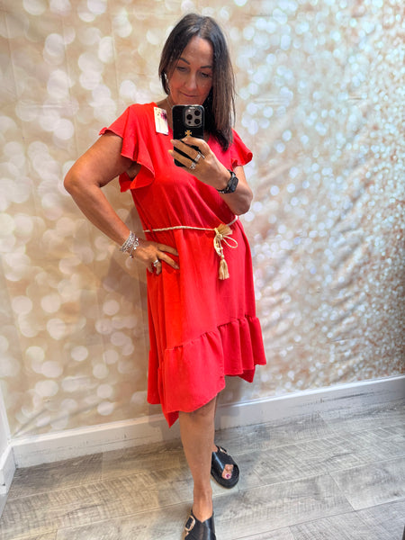 Crinkle fabric dress frill hem
