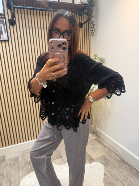 Embroidered Button Front Top