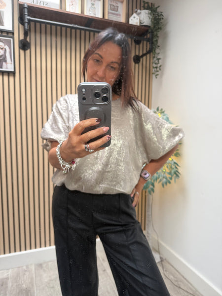 Studio Metallic Bubble Hem Top