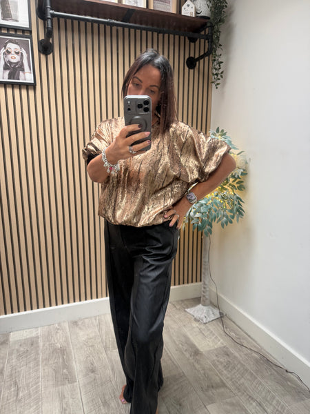Studio Metallic Bubble Hem Top