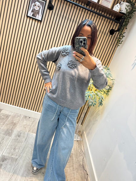Soft knit 3d Flower Sequin jumper