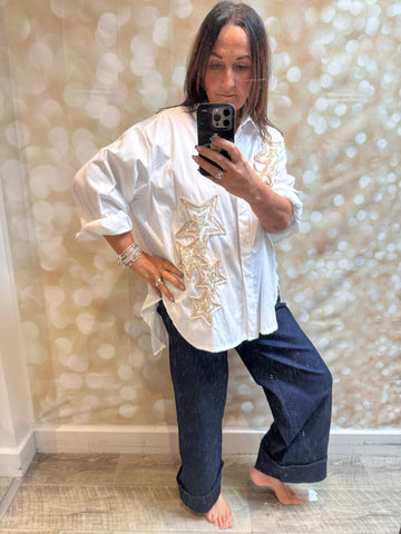 Wide leg Stretch Denim Trousers