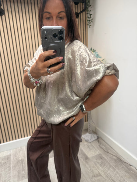 Studio Metallic Bubble Hem Top