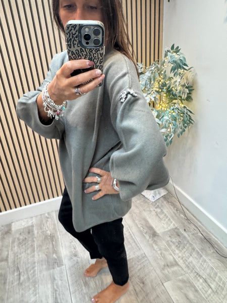 Embellished Balloon Sleeve Jumper