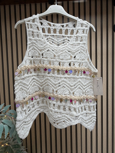 Crochet  Vest with shell embellishments