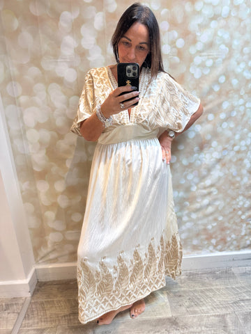 Gold Silk Embroidered Maxi Dress