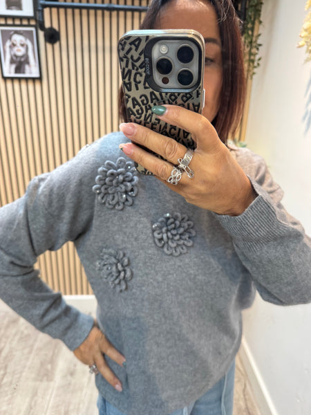 Soft knit 3d Flower Sequin jumper