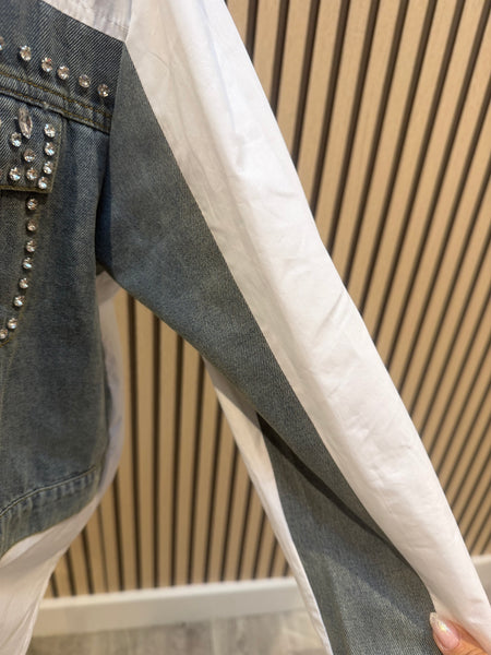 Oversized shirt with Denim Patches/  Embellishments