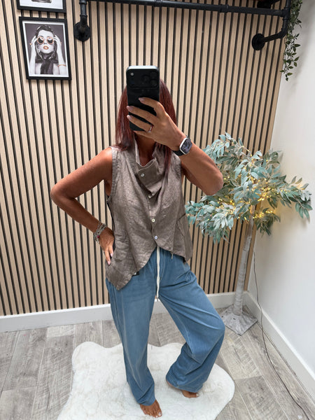Studio Linen Cowl Neck Waistcoat