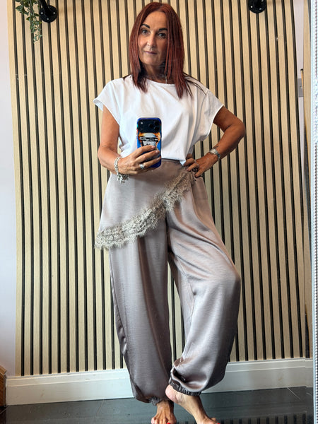 Studio Silky Balloon Trousers with Lace trim overlay