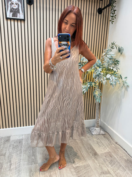 Zebra Mesh Frill Hem Dress