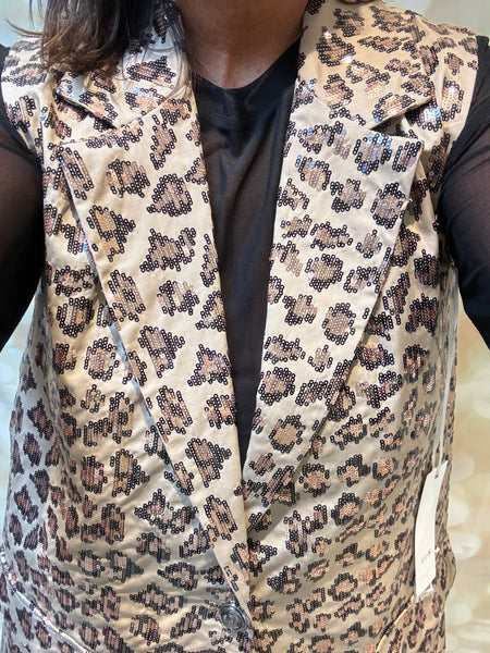 Studio sequin/ leopard longline waistcoat