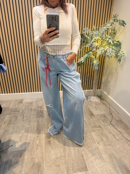 Ripped Denim Wide Leg Jeans