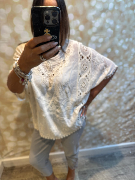 Batwing Crochet /Embroidered Top