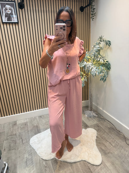 Crinkle 2 Piece 3/4 Trouser /Top Set