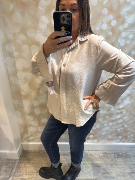 Crinkle Blouse with Diamanté buttons