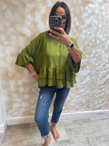 Crinkle  Double Frill Hem Top