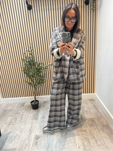 Zeta Otto 2 piece Checked /Badged Suit (Palazzo/ Blazer)