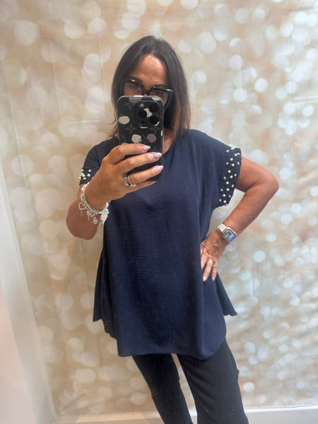 Crinkle Top with embellished trim