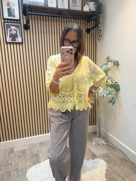 Embroidered Button Front Top