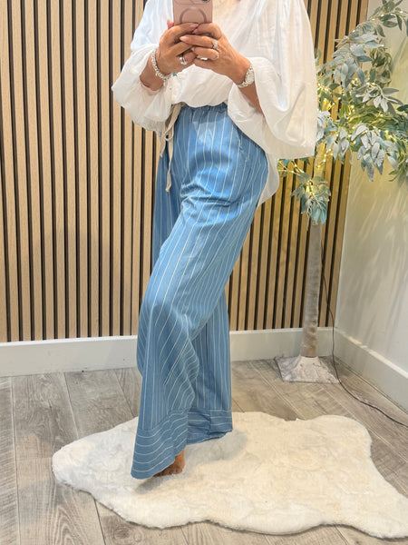 Pinstripe Denim Palazzo trousers