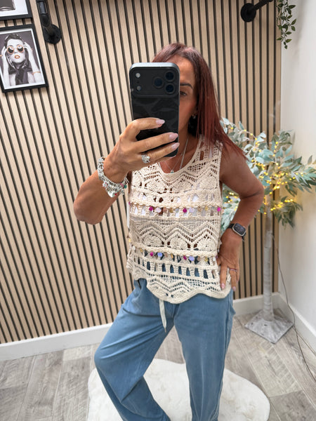 Crochet  Vest with shell embellishments