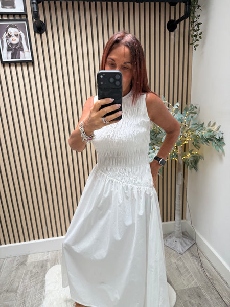Sateen Shirred Maxi Dress
