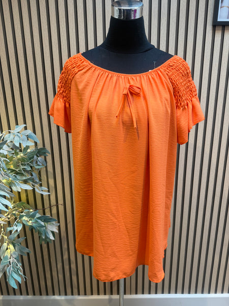 Bardot Shirred Shoulder Top