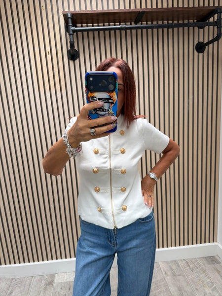 Fine knit short sleeve Military Top