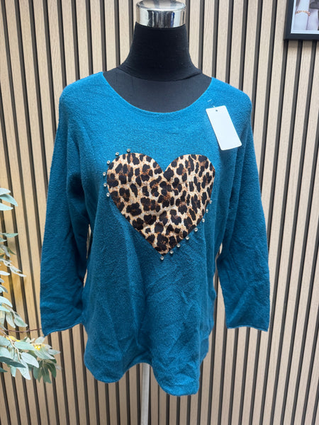 Soft Knit Leopard Heart jumper