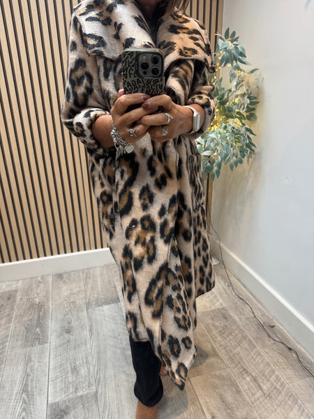 Studio Waterfall Leopard Wool Mix Coat